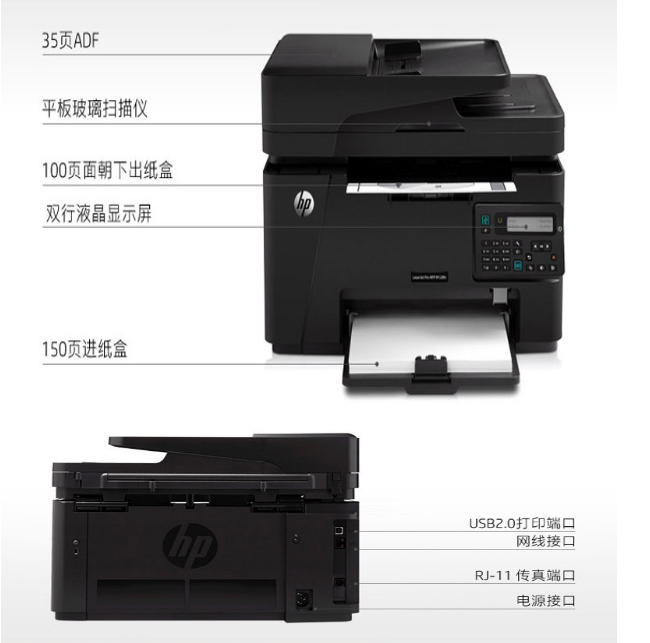 惠普(hp) laserjet pro mfp m128fn 黑白激光打印机 一体机 打印/复印